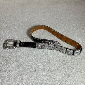 WB Atlas Western Womens Belt Rhinestones Studded Leather-L